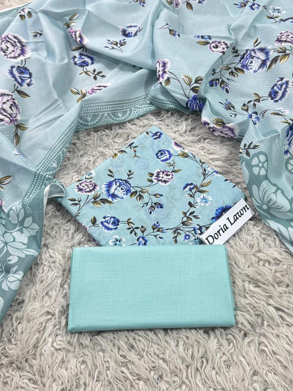 Sky Blue with Blue & Purple Rose Floral Print