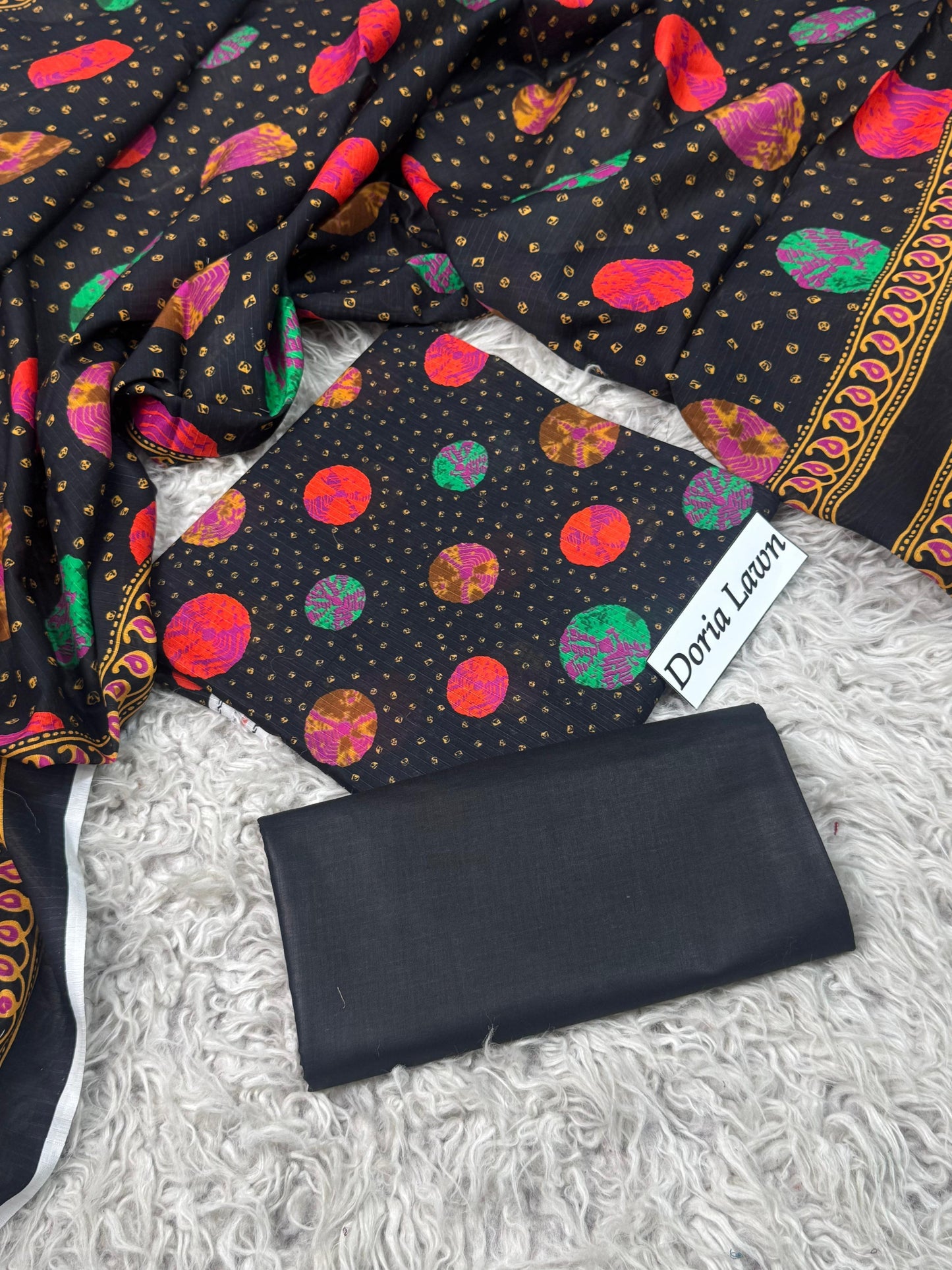 Black with Multicolor Circle Print & Golden Dots