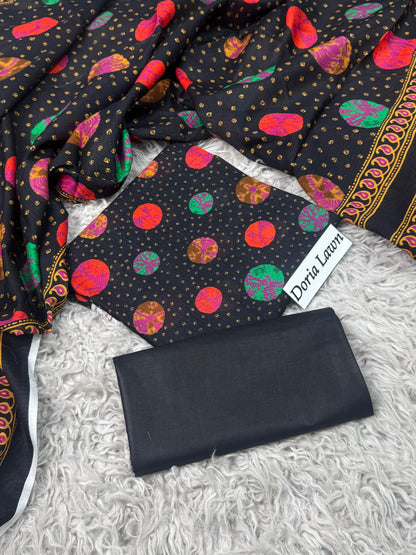 Black with Multicolor Circle Print & Golden Dots